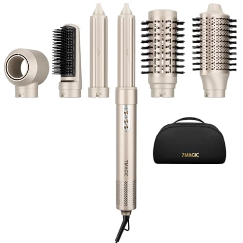 Brosse sèche-cheveux 7MAGIC et lisseur 6 en 1, argent, 110 volts, 1200 watts, technologie ionique, séchage rapide, multi-styler pour cheveux lisses, ondulés, bouclés,...