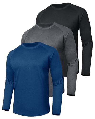 BOOJO Lot de 3 chemises à manches longues pour homme – Séchage rapide, évacuation de l'humidité, protection solaire UV UPF, t-shirts pour la pêche, l'entraînement, la salle de sport
