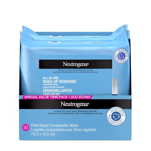 Lingettes nettoyantes démaquillantes tout-en-un Neutrogena - Lingettes nettoyantes douces démaquillantes et mascara waterproof - À base de plantes, sans alcool...