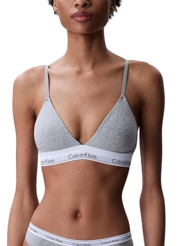 Calvin Klein Soutien-gorge triangle sans fil moderne en coton légèrement doublé pour femme, gris chiné, moyen
