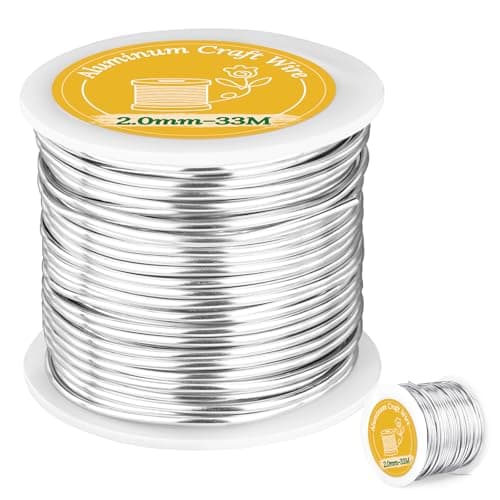 Ceecysaa Fil d'artisanat en aluminium de calibre 12 pour la fabrication de bijoux, fil d'armature métallique de 108 pieds / 2 mm, fil de sculpture pliable pour l'artisanat de bricolage, le jardinage...