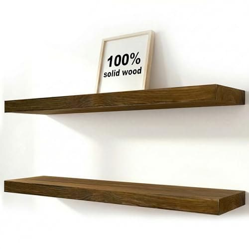 2-Pack Pine Wood Floating Shelves | No Drill Wall Mounted Solid Wood Shelves Set | Rustic Wall Shelf for Storage & Decor | Perfect for Bathroom,...