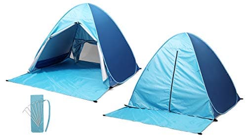 Tente de plage pop-up pour 2 à 3 personnes, abri solaire portable, protection UV, imperméable avec housse et sac de transport pour le camping, la randonnée et la plage (bleu)