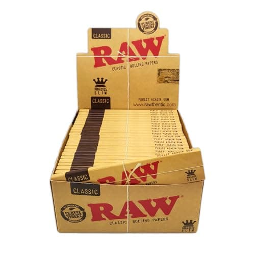 RAW Classic King Size Slim Rolling Paper Full Box, 50 Packs, 1600 Leaves