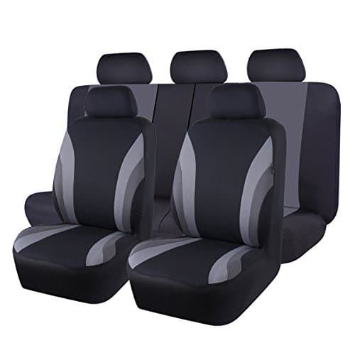 CAR PASS Line Rider 11 pièces housse de siège de voiture universelle - 100 % respirante avec éponge composite de 5 mm à l'intérieur, compatible airbag (noir avec gris)