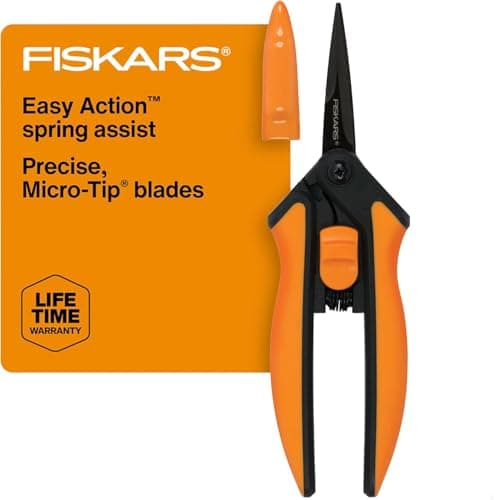Fiskars Ciseaux d'élagage de 6" pour fleurs, bourgeons, mauvaises herbes et petites plantes, cisailles de jardin avec lames en acier inoxydable antiadhésives résistantes à la résine, jardinage...