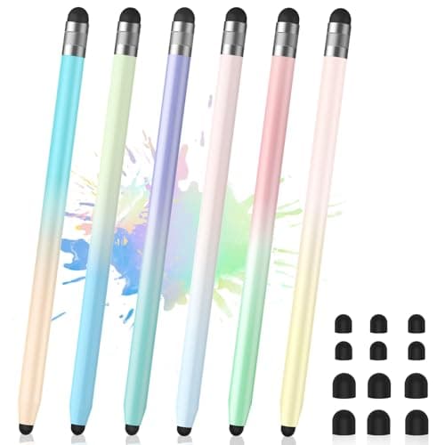 Stylet 6 pièces, stylet pour écran tactile, stylet 2 en 1 pour iPad, double pointe en caoutchouc haute précision et sensibilité, compatible avec...