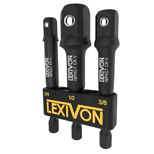 LEXIVON Impact Grade Socket Adapter Set, 3" Extension Bit with Holder | 3-Piece 1/4", 3/8", and 1/2" Drive, Adapt Your Power Drill to High Torque...