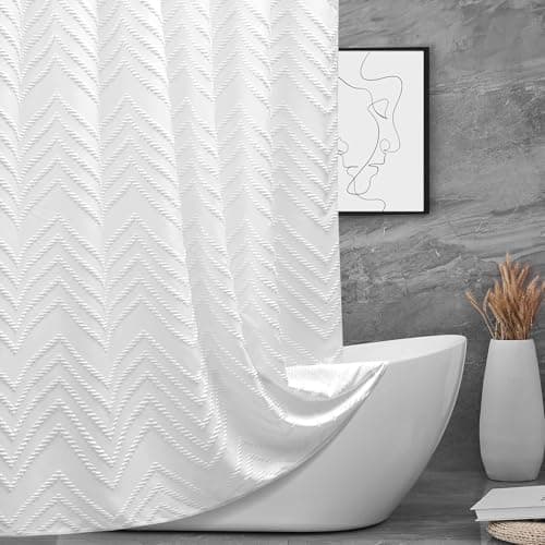 Prix ​​le plus bas en 30 jours | Rideau de douche en tissu Boho blanc 72 x 72 pouces, Chevron touffeté texturé Shabby Chic moderne...
