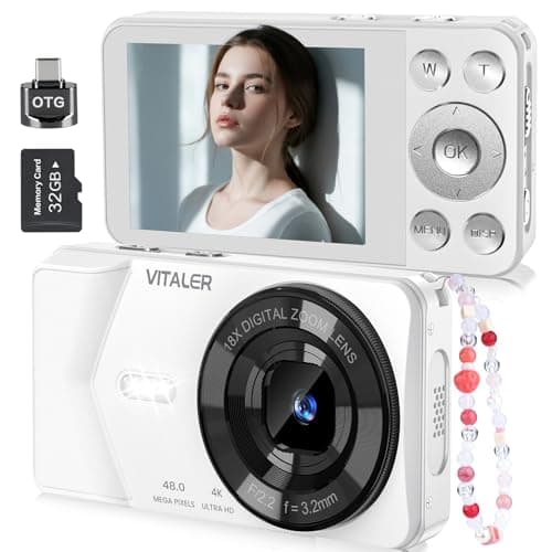 Appareil photo numérique Vitaler, appareil photo FHD 48MP autofocus pour la photographie avec carte de 32 Go, appareil photo numérique compact portable pour adolescents...