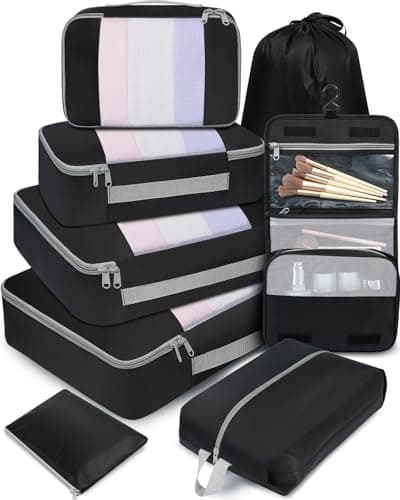 BAGAIL 8 Set Cubes d'emballage Différentes Tailles Organisateur d'emballage pour Accessoires de Voyage Bagages Valise à Main-Noir
