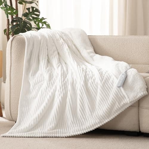 Reaks Electric Heated Throw Blanket, Silky Soft Flannel & Sherpa Heating Blanket Throw with 5 Heat Levels & 3 Hours Auto Off, Warm Gifts for Women...