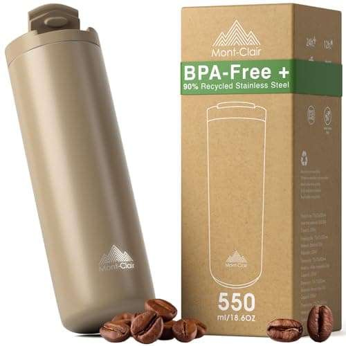 Tasse à café de voyage Mont-Clair 550 ml - Tasse de voyage à café - 100% étanche - Garde au chaud pendant 12 heures - Tasse à Café - En acier inoxydable recyclé...