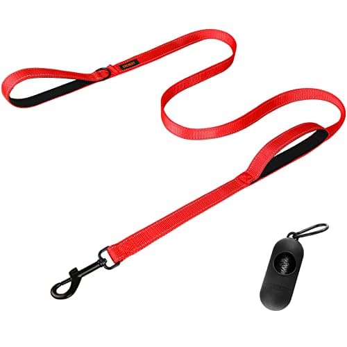 Laisse pour chien robuste, laisses pour chiens de grande race 1 pied, laisse pour chien à double poignée, laisse de dressage réfléchissante, parfaite pour les chiens de taille moyenne à grande (rouge,...