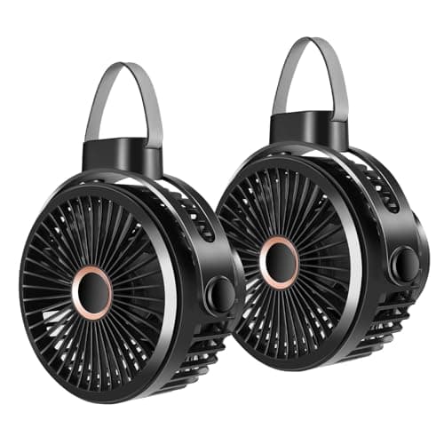 Odoland 2 paquets de ventilateur de camping 10 000 mAh avec crochet de suspension, petit ventilateur de tente extérieur rechargeable, ventilateur de bureau USB portable silencieux alimenté par batterie...