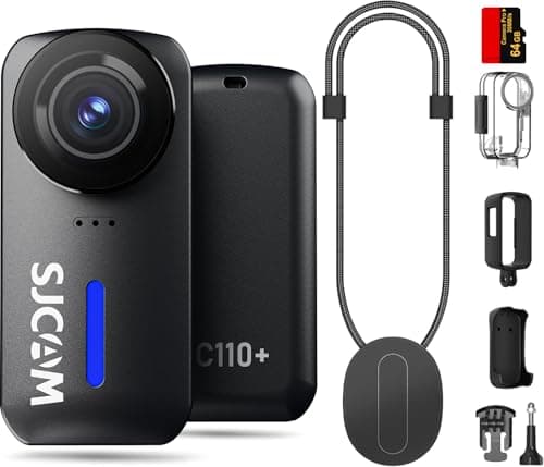 Caméra POV SJCAM C110Plus 4K, mini caméra corporelle POV 64 Go, champ de vision 170°, stabilisation 6 axes, étanche, caméra d'action portable pour...
