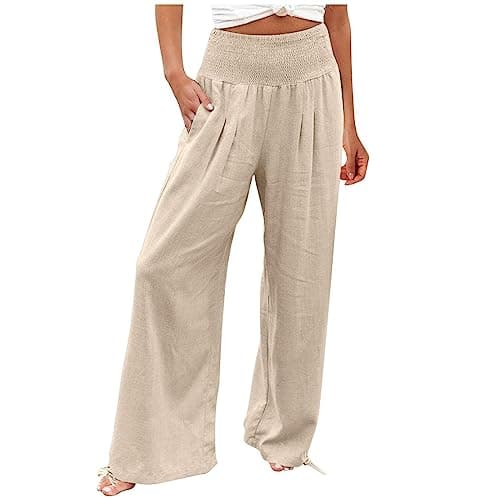Pantalon en lin pour femmes, vacances d'été à la plage, style Boho, jambes larges, mode, taille haute décontractée, pantalon Palazzo fluide, 2026