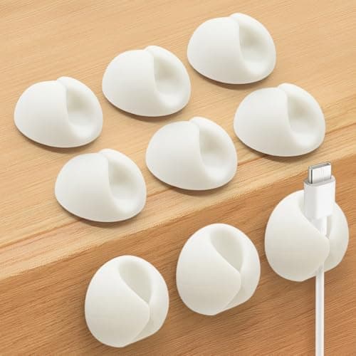 SmiLife Cable Clips, Cord Organizer Wire Clips, Phone Cord Holder for Desk, Nightstand, Car and Office, White 9 PCS