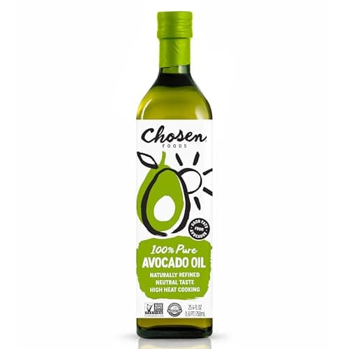 Chosen Foods Huile d'avocat 100 % pure 25,3 oz, sans OGM, pour la cuisson à haute température, la friture, la pâtisserie, les sauces, vinaigrettes et marinades faites maison, 750,0 ml...