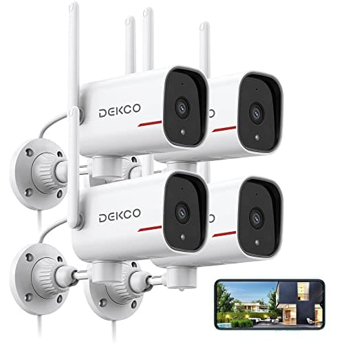 DEKCO 4Pack Home Security Cameras with 2K Color Night Vision, Pan Rotating 180° Wired Outdoor Security Cameras Support 24/7 Recording, 2.4&5G WiFi,...