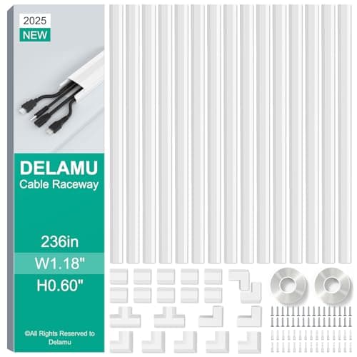 236 in Cable Concealer Raceway, Delamu Cord Cover, Wire Hider for Wall Mounted TVs, Cable Hider Cover with Easy Snap-on Elbows, TV Cable Management...