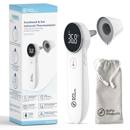 ByFloProducts, Ear and Forehead Thermometer, Thermometer Adult and Baby, Forehead Digital Thermometer, Infrared Touchless Thermometer, Temperature...