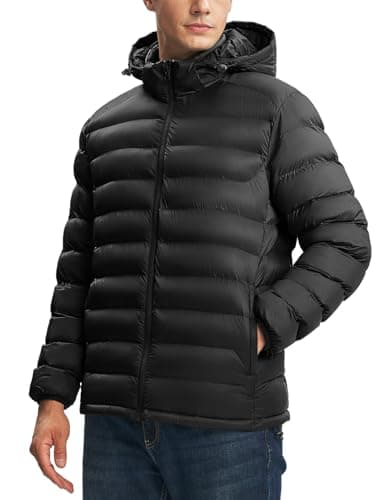 BGOWATU Doudoune légère pour homme avec capuche amovible, doudoune isolée résistante à l'eau, manteau d'hiver matelassé noir XL