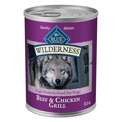 Blue Buffalo Wilderness, nourriture humide naturelle pour chiens adultes, haute teneur en protéines, sans céréales, bœuf et poulet grillé, boîtes de 354 g (paquet de 12)