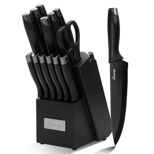 Hancorys Knife Sets for Kitchen with Block, 15 Pieces Chef Knife Set with Self Sharpening, Stainless Steel Nonstick Ceramic Anti-Rust Coating...