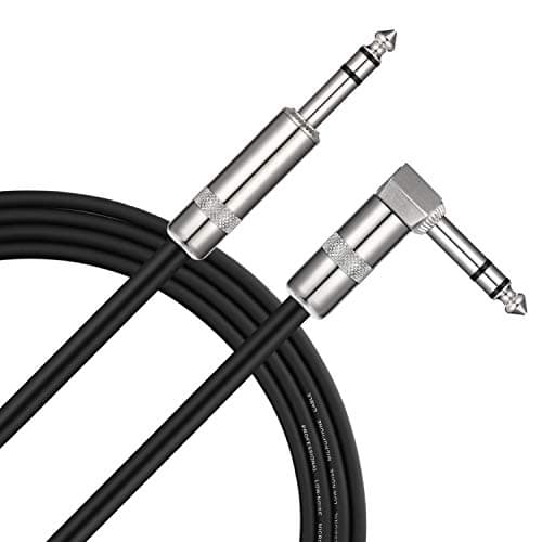 Donner Câble TRS de 6 pieds 1/4" mâle à angle droit vers 1/4" TRS mâle droit symétrique câble de raccordement audio stéréo cordon noir robuste sans bourdonnement
