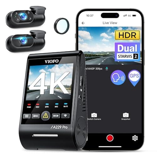 Caméra de tableau de bord VIOFO A229 Pro 3 canaux 4K HDR, double capteurs STARVIS 2 IMX678 et IMX675, caméra de voiture triple avant intérieure et arrière 4K+2K+1080P, WiFi 5 GHz...