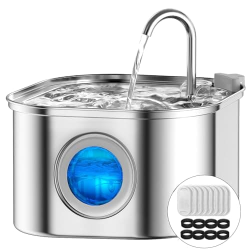 Cat Water Fountain, VinDox 3.2L/108oz Automatic Stainless Steel Pet Fountain Water Levels Window can be Checked Dog Water Dispenser, Ultra-Quiet...