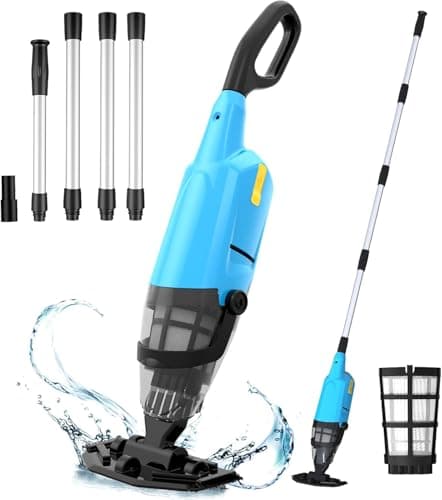 Pool Vacuum, Cordless Handheld Swimming Pool Cleaner for Above Ground & Inground Pools, 18 GPM Powerful Suction, 60 Mins Runtime, Rechargeable Pool...