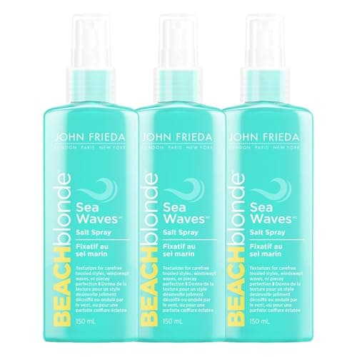 John Frieda Beach Blonde Sea Waves Spray texturisant au sel pour tous les types de cheveux Parfum océan Parfum de noix de coco, 3 x 150 ml
