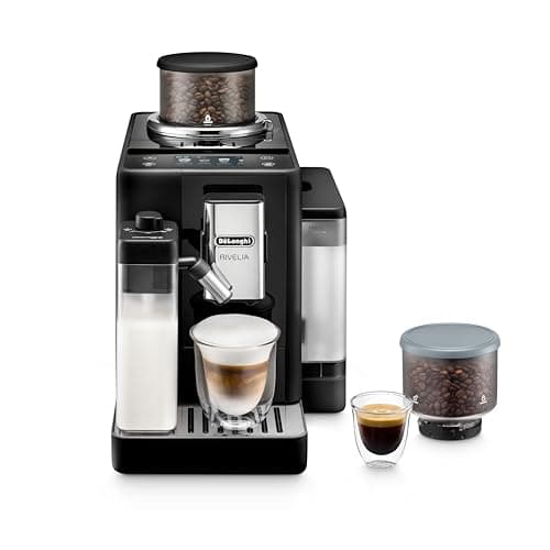 De'Longhi Rivelia Automatic Espresso Machine with Grinder & Milk Frother – All-in-One Coffee Maker, Hot & Iced Latte, Cappuccino, Bean Switch...