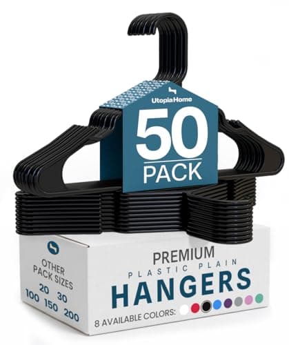 Utopia Home Plastic Hangers, 50 Pack, Clothes Hangers with Shoulder Grooves, Durable Space Saving Coat Hanger for Shirts, Pants, Skirts, Jackets,...