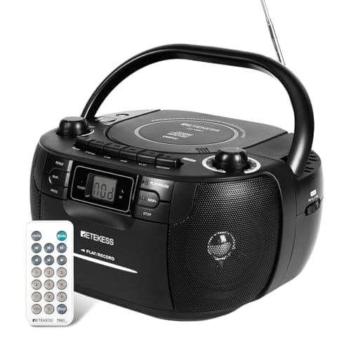 Lecteur CD Retekess TR621 Boombox, lecteur de cassettes Radio AM FM, son stéréo, lecture de cartes USB et TF avec télécommande, enregistrement sur bande, pour...