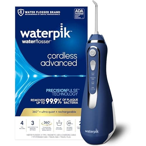 Waterpik Cordless Advanced 2.0 Water Flosser for Teeth, Gums, Braces, Dental Care with Travel Bag & 4 Tips, CDA Validated, Waterproof Rechargeable...