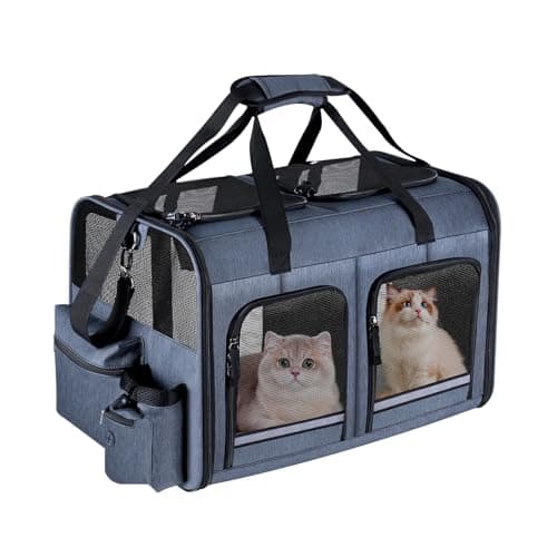 Porte-chat pour 2 chats, porte-chat double pliable et chien, taille petite à moyenne, 2 compartiments avant zippés, porte-deux animaux pour l'extérieur...