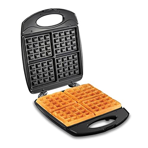 Hamilton Beach 4-Slice Non-Stick Belgian Waffle Maker with Indicator Lights, Compact Design, Black (26020MNC)