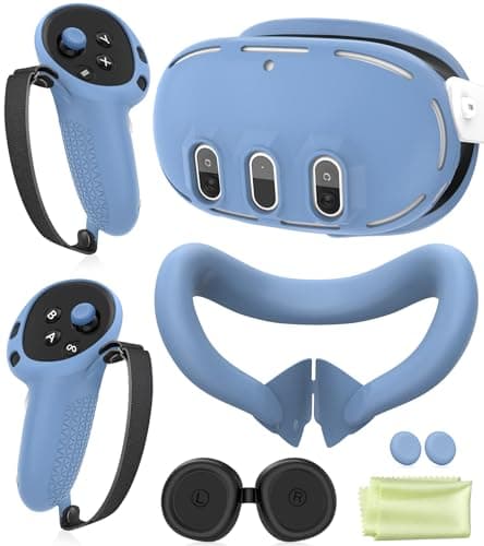 Ensemble de housses en silicone compatibles avec Oculus/Meta Quest 3, housse de protection pour accessoires VR comprenant des poignées de contrôleur, une coque avant pour casque et...