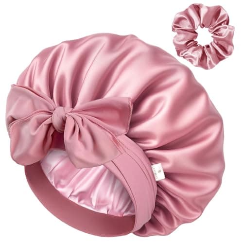 YANIBEST Bonnet en Satin de Soie pour Dormir Bonnet de Cheveux Double Couche avec Bande élastique pour Cheveux Naturels bouclés
