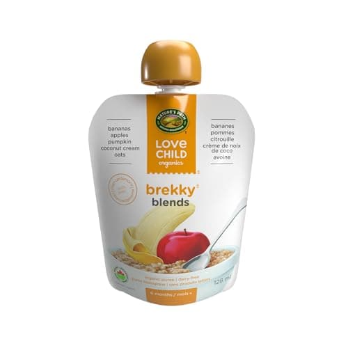 Love Child Organics Brekky Blends Bananas, Apples, Pumpkin + Cardamom Puree, 128 ml (Pack of 12), Gluten Free, by Nature's Path