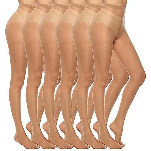 MANZI 6 paires de collants transparents et soyeux 20D pour femmes, collants en nylon résistants à la course, bas taille haute avec haut de contrôle, 6 paires naturel, petit
