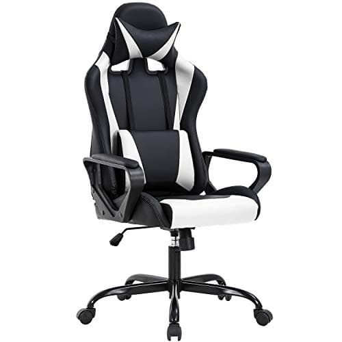 Chaise de bureau ergonomique BestOffice, chaise de jeu blanche à dossier haut avec soutien lombaire, chaise d'ordinateur PC, chaise de course, chaise de travail en PU ergonomique...