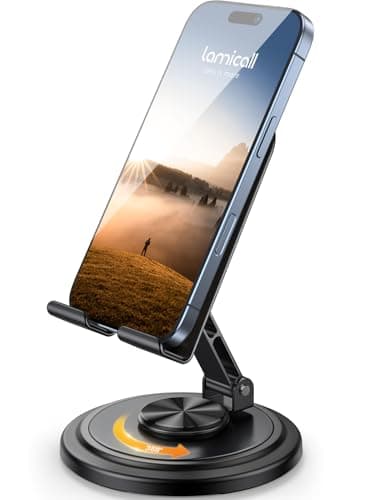 Lamicall Adjustable Phone Stand for Desk - 360 Rotating Foldable Cell Phone Holder Desktop Portable Cellphone Stand, Office Desk Accessories for...