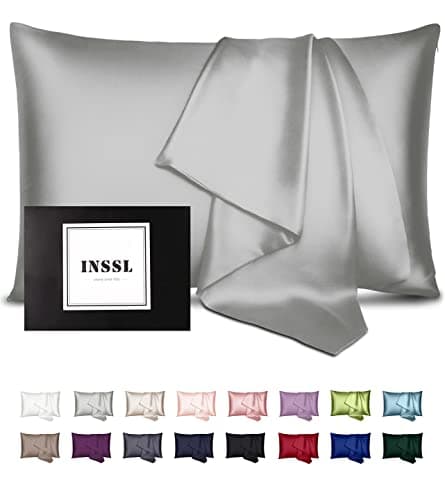 INSSL Silk Pillow Cases for Women, Mulberry Silk Pillowcase for Hair and Skin and Stay Comfortable and Breathable During Sleep (Gray, Queen,1 Pack)