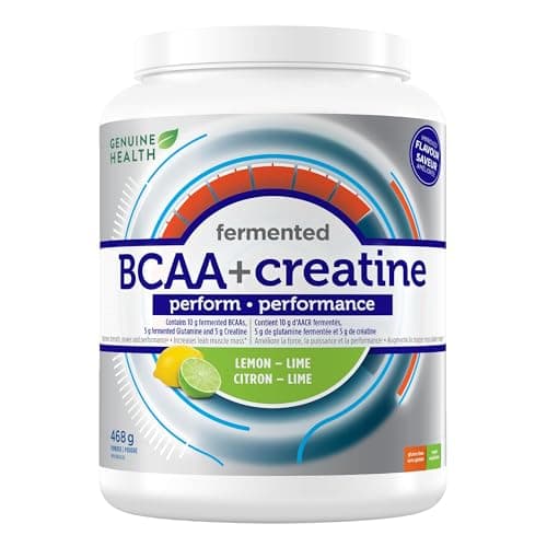 Genuine Health Fermented BCAA's + Creatine & L-Glutamine - Improves Strength, Power and Performance, Increases Lean Muscle Mass - Lemon-lime...