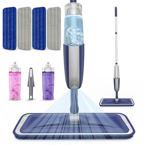 Wet Dust Mops for Floor Cleaning - MEXERRIS Microfiber Spray Mops 4X Reusable Mop Pads 2X Bottles Wood Floor Mop with Spray Dry Mops Flat Mop for...