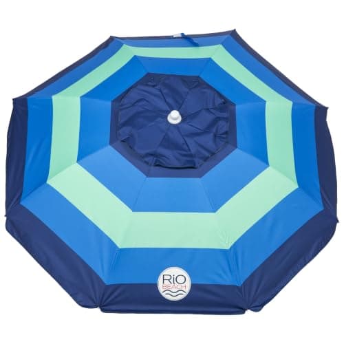 Rio Beach 6' UPF 50+ Tilt Beach Umbrella with Wind Vent, Blue/Green Stripe
